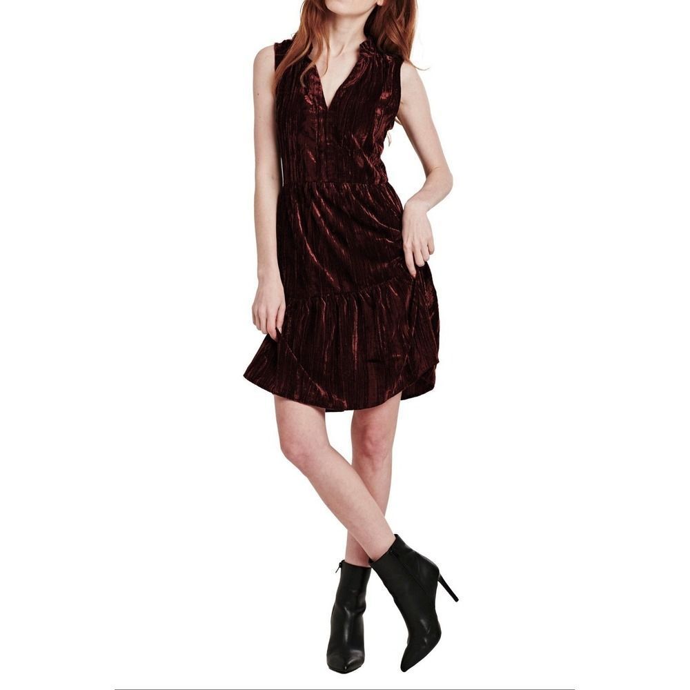 Dear John Helena Mini Dress Velvet Whimsigoth Tiers Dark Moody Wine V Neck Large